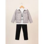 ⁦جاكيت ولادي بأزرار وأكمام طويلة للأطفال لون رمادي⁩ - الصورة ⁦2⁩