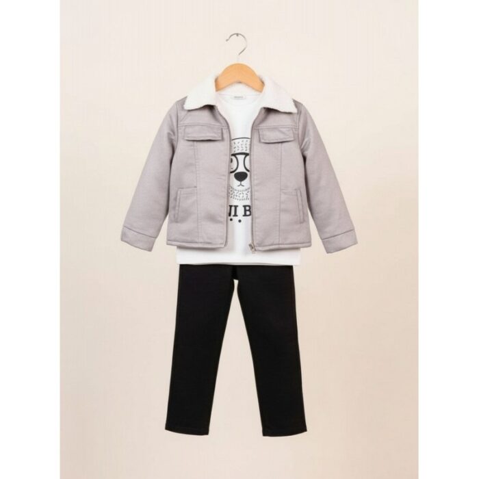 ⁦جاكيت ولادي بأزرار وأكمام طويلة للأطفال لون رمادي⁩ - الصورة ⁦2⁩