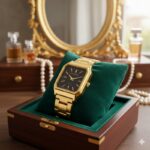 ساعة يد أنيقة للصبايا بشاشة مستطيلة لون ذهبي ماركة EPHATAH ESTAR