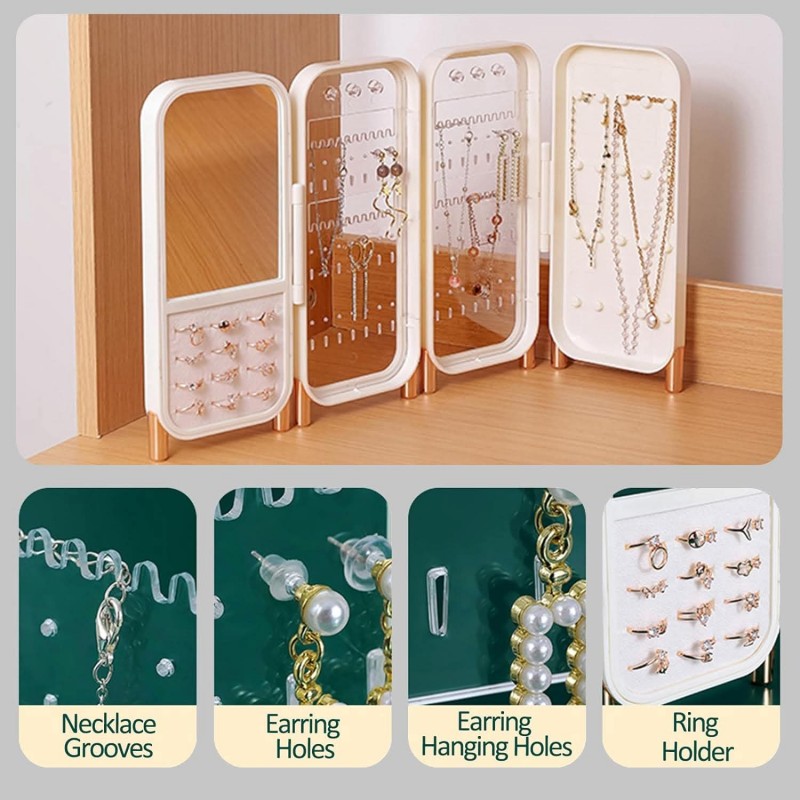 ⁦منظم اكسسوارات صغير مع مرآة لون ابيض⁩ - الصورة ⁦1⁩