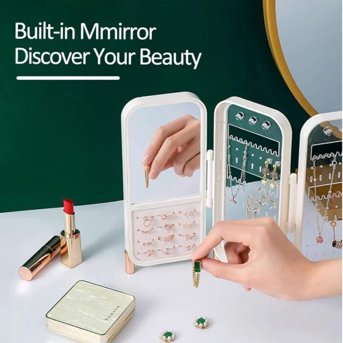 ⁦منظم اكسسوارات صغير مع مرآة لون ابيض⁩ - الصورة ⁦2⁩