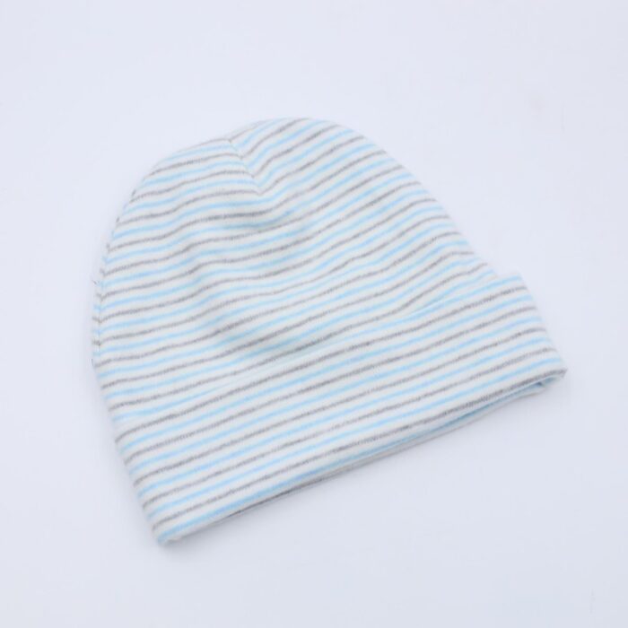 ⁦طاقية بيبي مخططة أزرق و سكني⁩ - الصورة ⁦2⁩