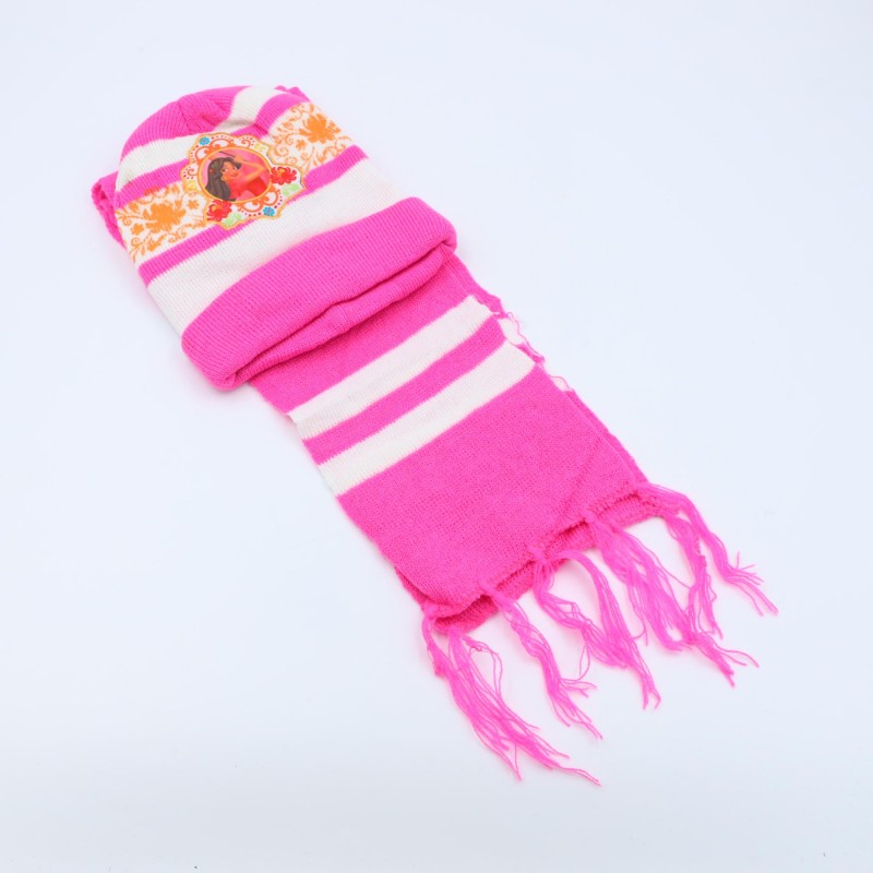 ⁦طاقية للأطفال مع لفحة لون زهري غامق و أبيض⁩ - الصورة ⁦1⁩