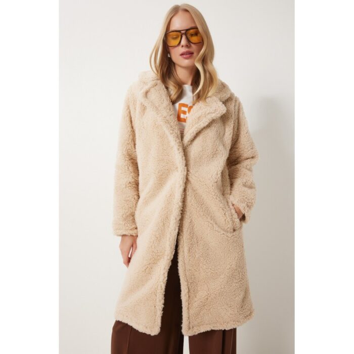 ⁦جاكيت ستاتي شتوي صوف طويل لون سكري⁩ - الصورة ⁦2⁩