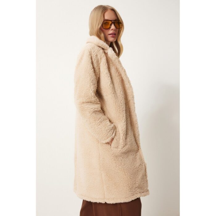 ⁦جاكيت ستاتي شتوي صوف طويل لون سكري⁩ - الصورة ⁦3⁩