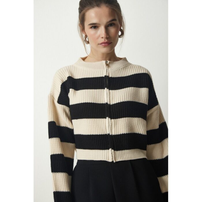 ⁦جرزة ستاتي بسحاب لون بيج مخطط أسود Happiness İstanbul⁩ - الصورة ⁦2⁩