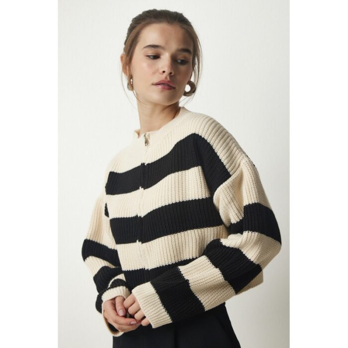 ⁦جرزة ستاتي بسحاب لون بيج مخطط أسود Happiness İstanbul⁩ - الصورة ⁦3⁩