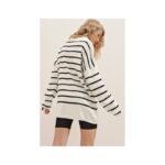 بلوزة ستاتي شتوي لون أبيض مخطط أسود Trend Alaçatı Stili