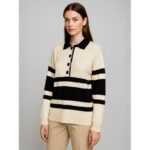 بلوزة ستاتي لون بيج مخطط أسود