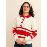 ⁦بلوزة ستاتي لون بيج مخطط أحمر⁩ - الصورة ⁦3⁩