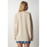 بلوزة ستاتي شتوي لون بيج Happiness İstanbul