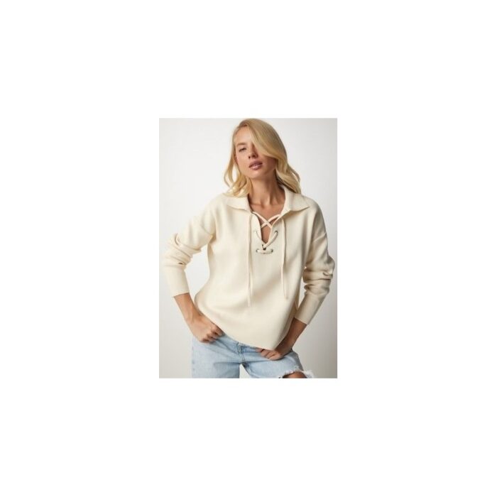 ⁦بلوزة ستاتي شتوي لون بيج فاتح Happiness İstanbul⁩ - الصورة ⁦2⁩