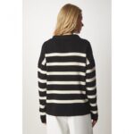 بلوزة ستاتي لون أسود مخطط أبيض Happiness İstanbul