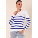 بلوزة ستاتي لون أبيض مخطط نيلي Bigdart