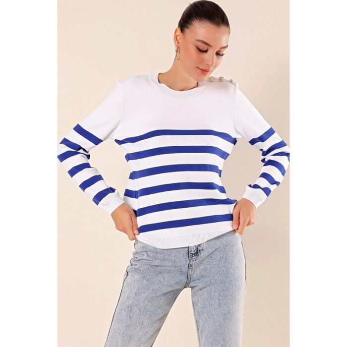 ⁦بلوزة ستاتي لون أبيض مخطط نيلي Bigdart⁩ - الصورة ⁦4⁩