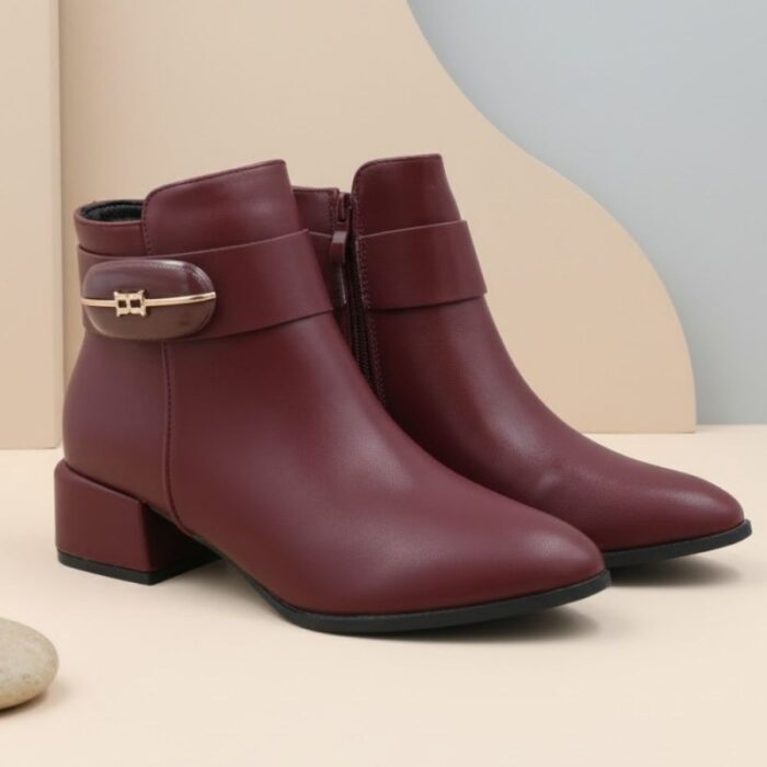 ⁦جزمة نسائية سحاب ساق متوسط الطول لون عنابي⁩ - الصورة ⁦10⁩