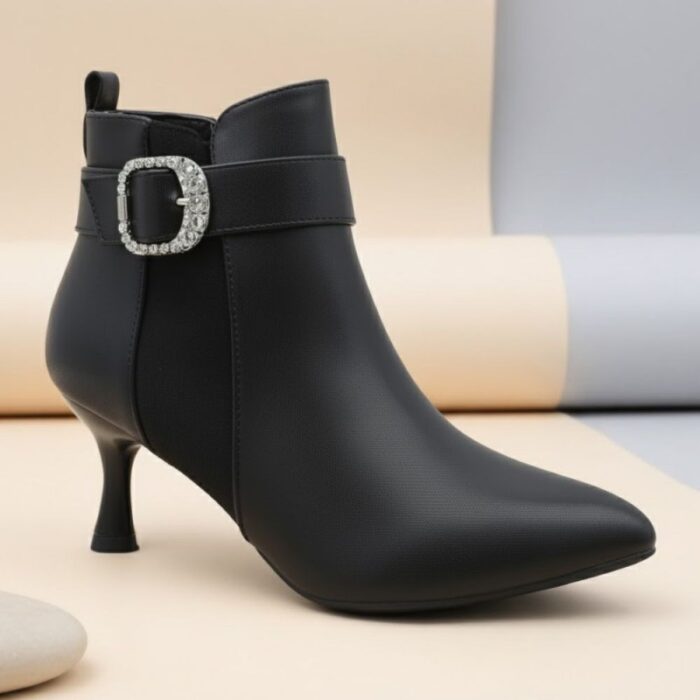 ⁦حذاء نسائية كعب مسمار بسحاب بتصميم متوسط الطول لون أسود⁩ - الصورة ⁦7⁩