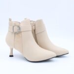 جزمة نسائية كعب مسمار بسحاب بتصميم متوسط الطول لون أوفوايت