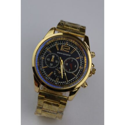 ساعه يد رجالية دائرية ستانلس ستيل لون ذهبي