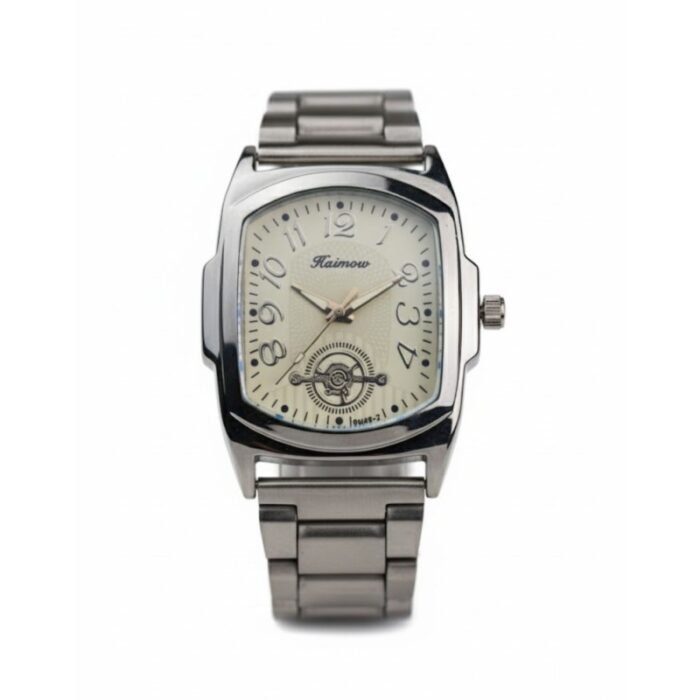 ⁦ساعه يد رجالية دائرية ستانلس ستيل لون فضي⁩ - الصورة ⁦2⁩