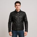 جاكيت جلد طبيعي رجالي لون أسود