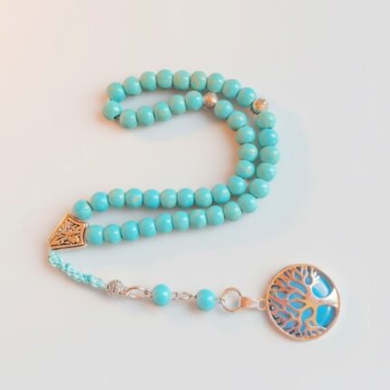 مسبحة حجر الفيروز مقاس الحبة 8 مل عدد الحبات 45