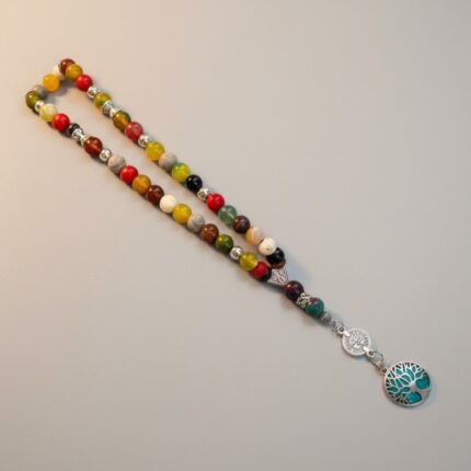 مسبحة مكس احجار اكتر من 11 نوع أحجار مختلفة مقاس الحجر 10 مل عدد الحبات 45 حبة الشربوشة تعليقة شجرة الحياة أخضر