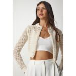 جرزة مخرمة لاللون الايفوري مع سحاب