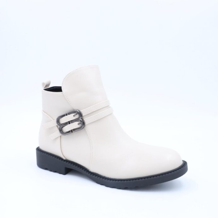 ⁦جزمة بسحاب تصميم ساق متوسط الطول للنساء لون أوف وايت⁩ - الصورة ⁦2⁩