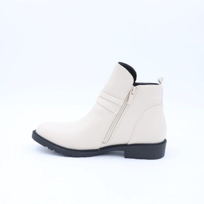 ⁦جزمة بسحاب تصميم ساق متوسط الطول للنساء لون أوف وايت⁩ - الصورة ⁦4⁩