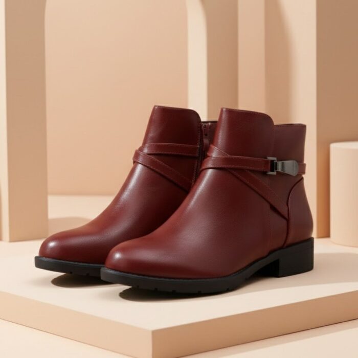 ⁦جزمة ساق متوسط الطول للنساء لون خمري⁩ - الصورة ⁦6⁩