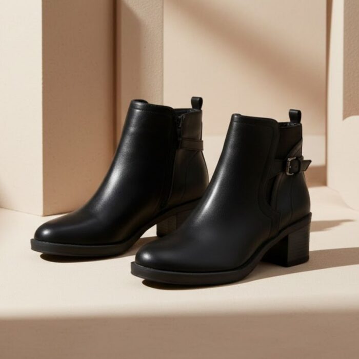 ⁦جزمة ساق متوسط الطول للنساء لون أسود⁩ - الصورة ⁦7⁩
