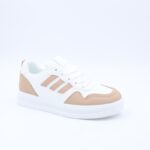 ⁦حذاء رياضي كلاسيك جلد للنساء لون أبيض وكاكي⁩ - الصورة ⁦2⁩