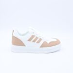 ⁦حذاء رياضي كلاسيك جلد للنساء لون أبيض وكاكي⁩ - الصورة ⁦3⁩