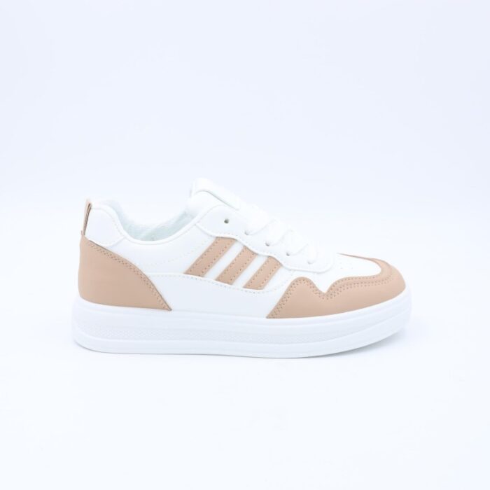 ⁦حذاء رياضي كلاسيك جلد للنساء لون أبيض وكاكي⁩ - الصورة ⁦3⁩