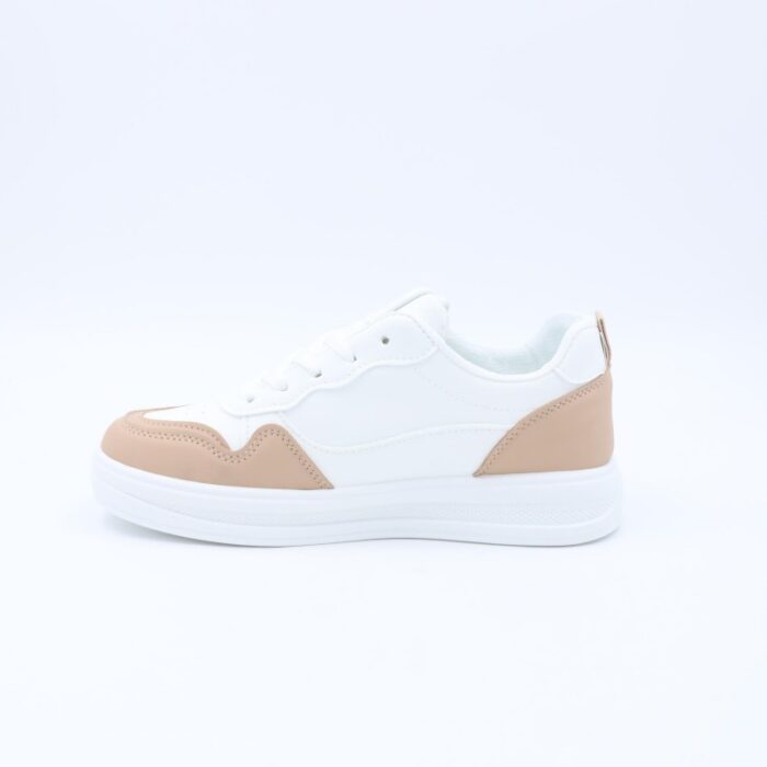 ⁦حذاء رياضي كلاسيك جلد للنساء لون أبيض وكاكي⁩ - الصورة ⁦4⁩