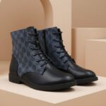 ⁦جزمة نسائية بسحاب لون أسود ورمادي⁩ - الصورة ⁦6⁩