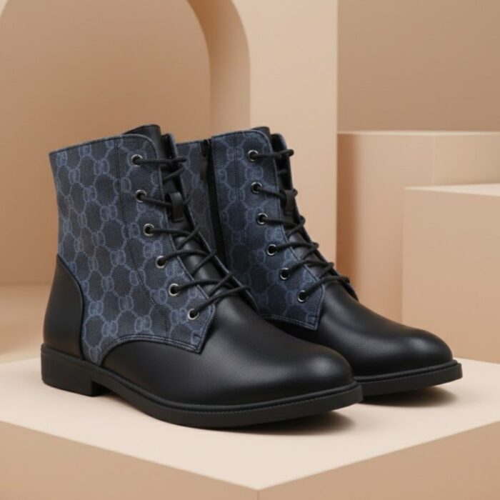 ⁦جزمة نسائية بسحاب لون أسود ورمادي⁩ - الصورة ⁦6⁩