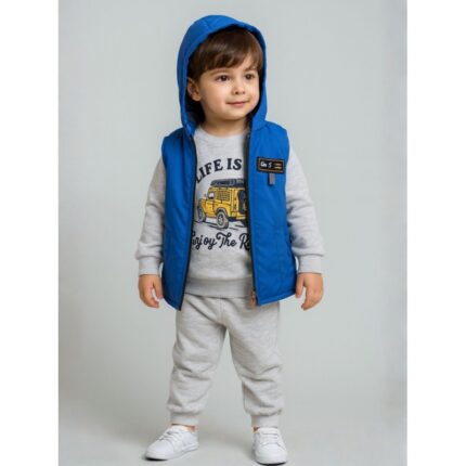 طقم مع فيزت(3 قطع) للأطفال لون أزرق وسكني