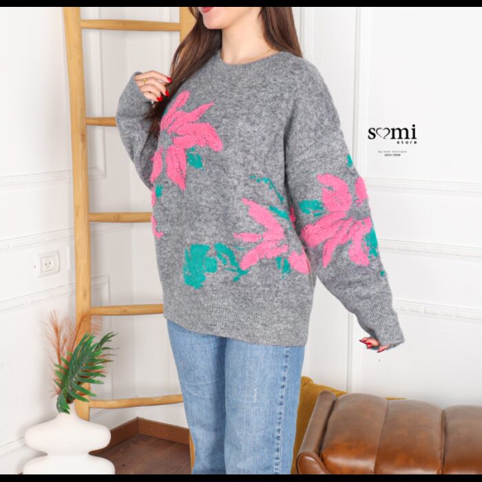 ⁦بلوزة صوف بتصميم رسومات ستاتي لون سكني⁩ - الصورة ⁦4⁩