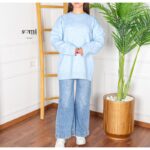 ⁦بلوزة صوف بأكمام طويلة وقبة دائرية One Size للنساء لون أزرق⁩ - الصورة ⁦2⁩