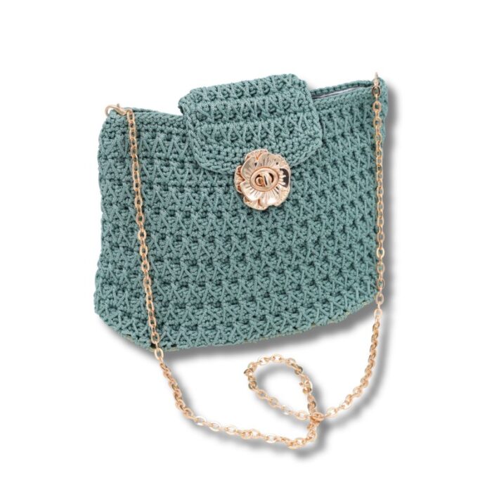 ⁦شنطة كروشية مع يد سلسلة لون أخضر - نكشة فن⁩ - الصورة ⁦2⁩