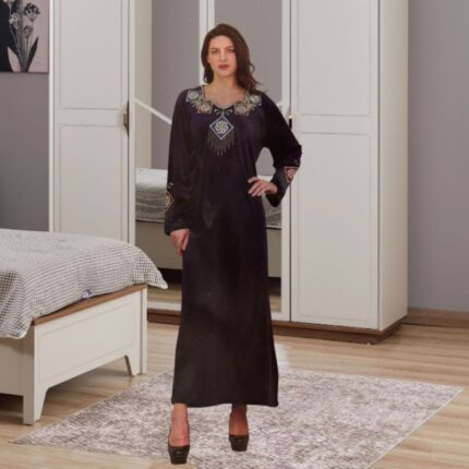 دشداشة ستاتي مخمل لون نيلي