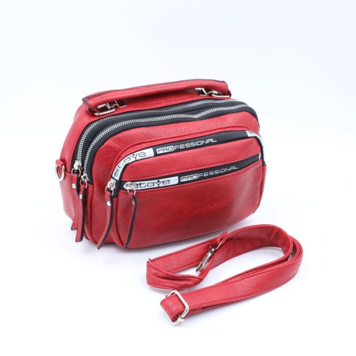 ⁦شنطة حقيبة جلد يد او كتف صغيرة stave تصميم سبورت لون احمر⁩ - الصورة ⁦3⁩
