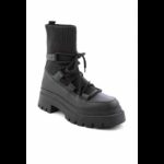 ⁦جزمة بتصميم رباط مع جوار ساق متوسط الطول للنساء لون أسود⁩ - الصورة ⁦3⁩