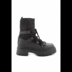 ⁦جزمة بتصميم رباط مع جوار ساق متوسط الطول للنساء لون أسود⁩ - الصورة ⁦4⁩