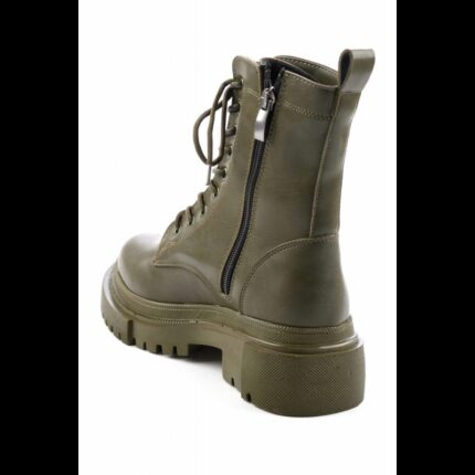 جزمة Bambi جلد بتصميم سحاب ساق متوسط الطول للنساء لون زيتي