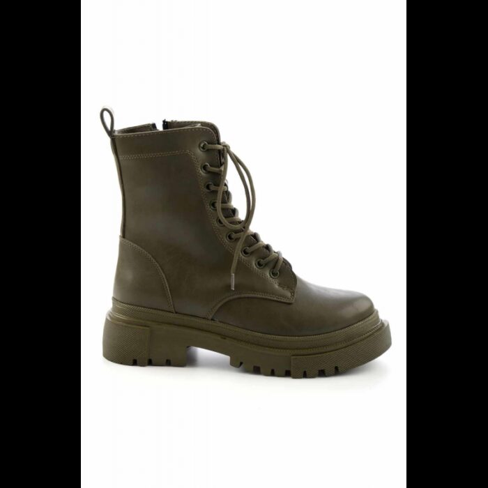 ⁦جزمة Bambi جلد بتصميم سحاب ساق متوسط الطول للنساء لون زيتي⁩ - الصورة ⁦3⁩