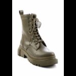 ⁦جزمة Bambi جلد بتصميم سحاب ساق متوسط الطول للنساء لون زيتي⁩ - الصورة ⁦4⁩