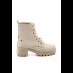 ⁦جزمة بتصميم رباط ساق متوسط الطول للنساء لون رمادي ونعل بيج⁩ - الصورة ⁦5⁩